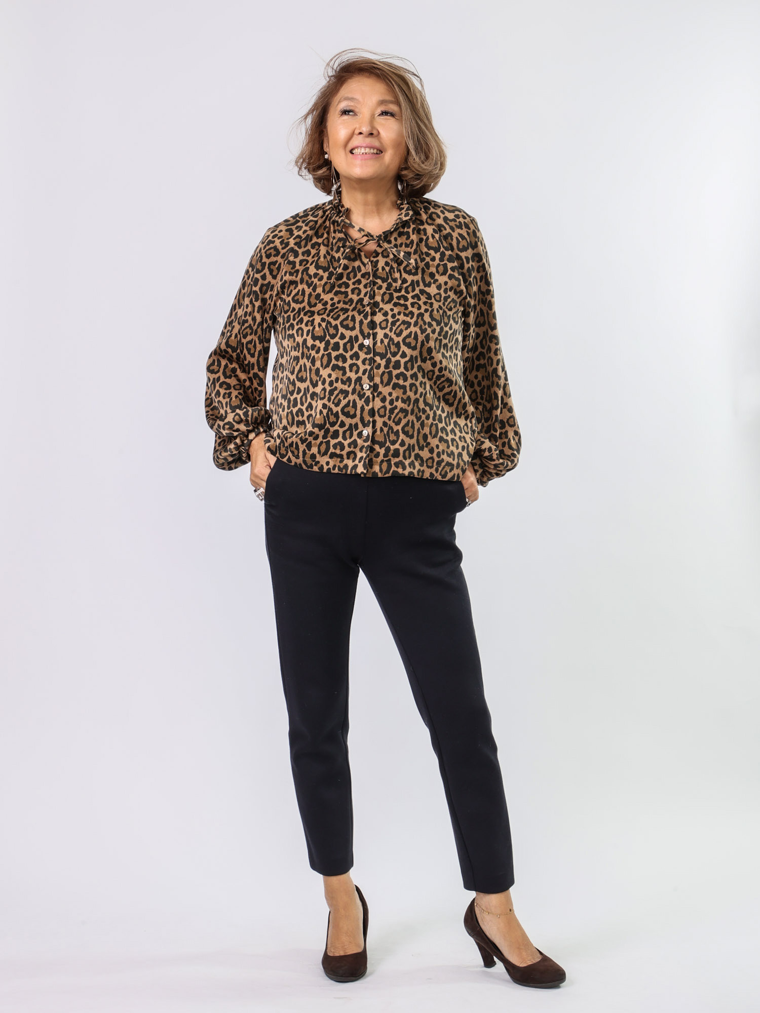 BRAHMIN(マイクロサテンヒョウ柄ブラウス)